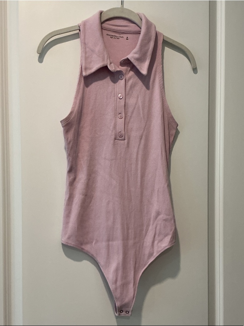 Abercrombie & Fitch Light Pink Ribbed Sleeveless Polo Bodysuit